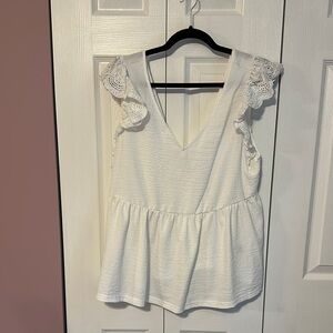 White Lace Sleeve Peplum Women's Top